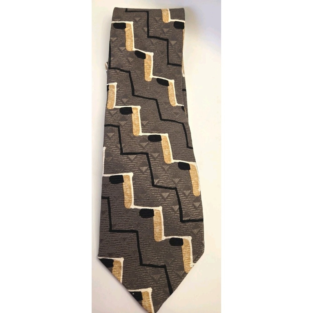 Vintage Mulberry Italy Silk Tie Greyish Abstract Geometric Designer Luxury Retro